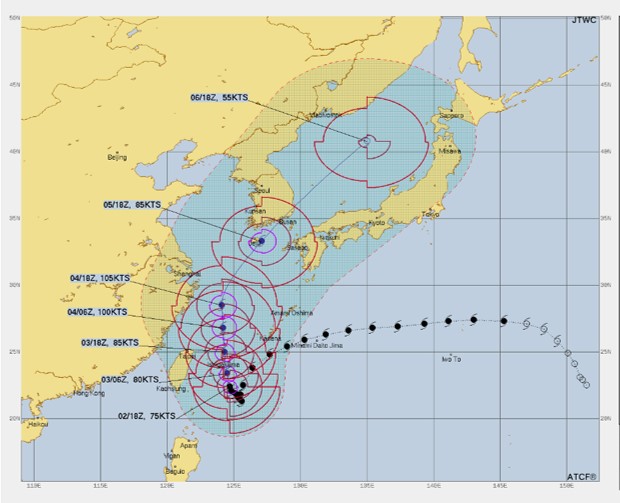 台風11号2022進路予想最新！週末の影響を米軍の経路図でも解説！